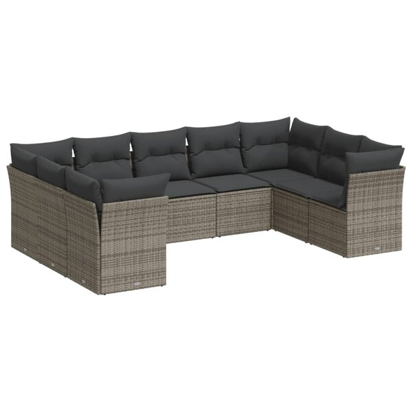vidaXL Salon de jardin 9 Pièces avec coussins gris résine tressée