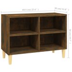 vidaXL Meuble TV avec pieds en bois massif Chêne fumé 69 5x30x50 cm