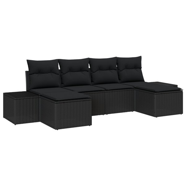 vidaXL Ensemble de Canapés de Jardin 6 Pièces avec Coussins Noir Rattan Poly