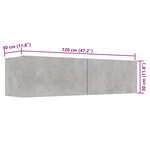vidaXL Meuble TV Gris béton 120x30x30 cm Bois d’ingénierie
