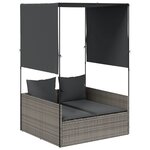 vidaXL Chaise longue double avec toit et rideaux gris résine tressée