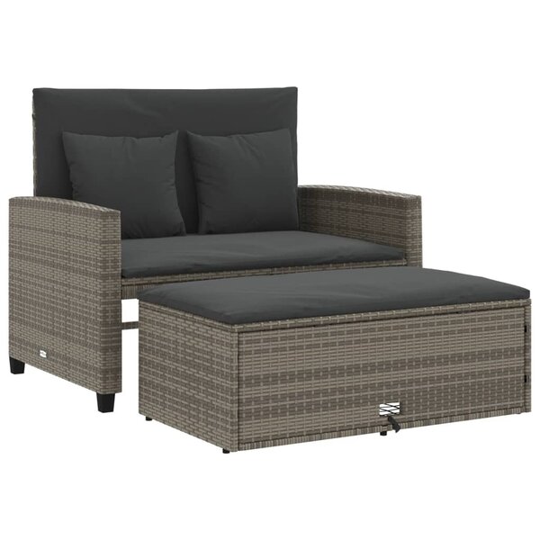 vidaXL Canapé de jardin 2 places avec coussins gris résine tressée
