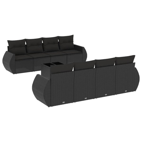 vidaXL Salon de jardin 9 Pièces avec coussins noir résine tressée