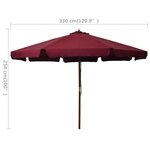vidaXL Parasol d'extérieur avec mât en bois 330 cm Bordeaux
