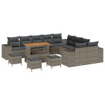 Ensemble de canapé de jardin de 14 pièces avec coussins gris en poly rattan