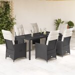 vidaXL Ensemble à manger de jardin coussins 7Pièces Noir Résine tressée