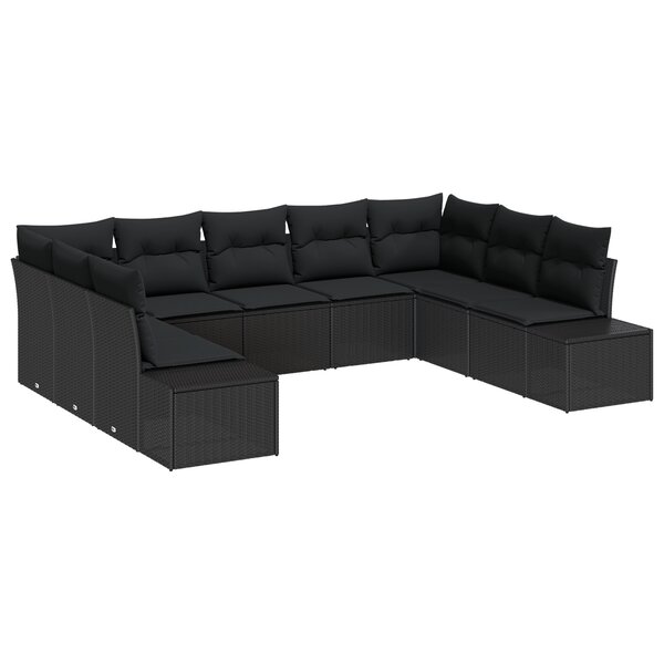 vidaXL Ensemble de Canapé de Jardin de 9 pièces avec Coussins en Rotin Noir