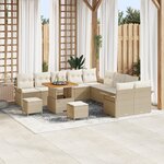 Ensemble de canapé de jardin 13 pièces avec coussins beige en poly rotin acacia