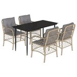 vidaXL Ensemble à manger de jardin coussins 5 Pièces mélange beige rotin