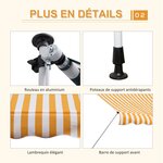Store banne manuel rétractable 3L x 1 5l m inclinaison et hauteur réglable installation rapide métal alu polyester anti-UV jaune blanc rayé