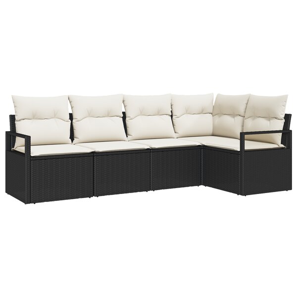 Ensemble de Canapé de Jardin de 5 Pièces avec Coussins Rattan Poly Noir