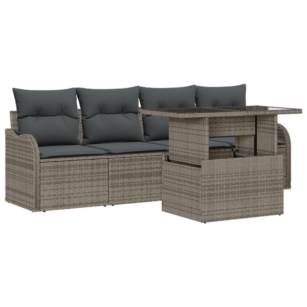 Canapé de Jardin de 5 Pièces avec Coussins Rattan PE Gris