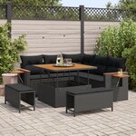 Canapé de jardin 8 pièces vidaXL avec coussins Noir Polyrotin Acacia