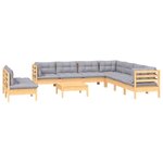 Salon de jardin meuble d'extérieur ensemble de mobilier 10 pièces avec coussins gris bois de pin solide 02_0015035