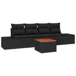 vidaXL Ensemble de canapé de jardin 5 pièces avec coussins en noir  rattan et acacia