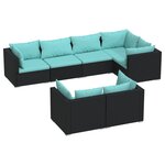 Salon de jardin meuble d'extérieur ensemble de mobilier 7 pièces avec coussins noir résine tressée 02_0017262