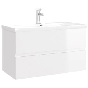 vidaXL Armoire d'évier lavabo intégré blanc brillant bois d'ingénierie