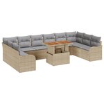 Set de canapé de jardin de 11 pièces avec coussins Beige Poly Rotin Acacia