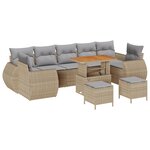 Ensemble de canapé de jardin 10 pièces avec coussins beiges en poly rotin acacia