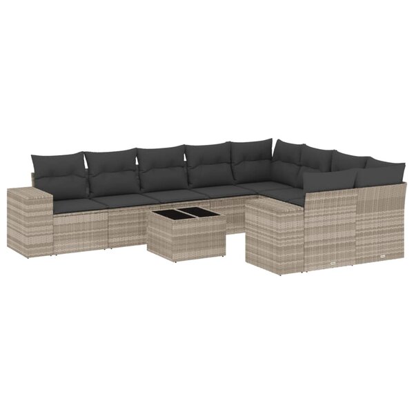 vidaXL Salon de jardin avec coussins 10 Pièces gris clair résine tressée