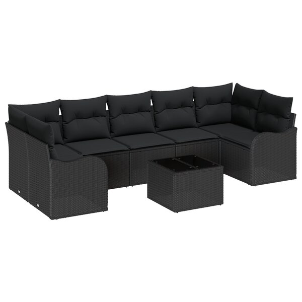 Ensemble de Canapé de Jardin 8 Pièces avec Coussins Noir Poly Rattan