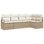 Ensemble de canapés de jardin 5 pièces avec coussins beige poly rotin