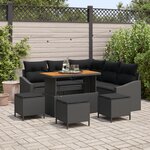 vidaXL Canapé de jardin 9 pièces avec coussins Noir Poly Rattan Acacia