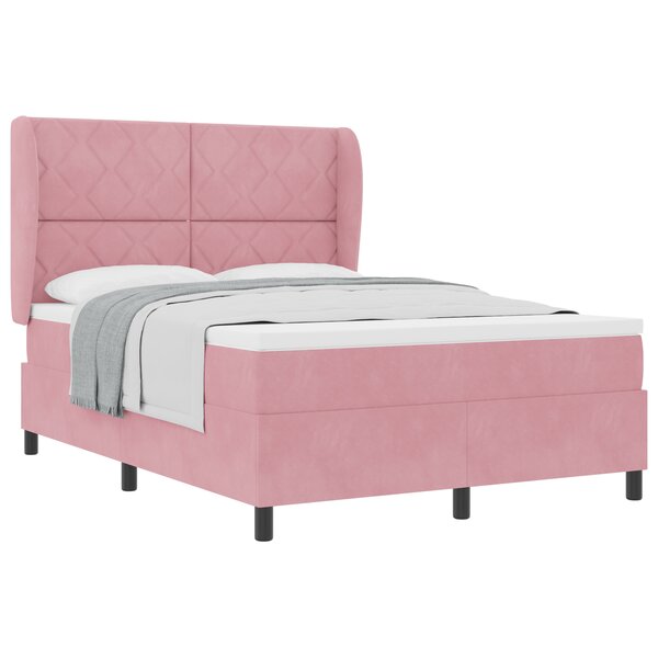 Lit Box Spring vidaXL avec Matelas Rose 160x200 cm Velours