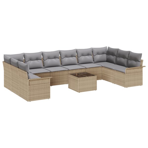 Ensemble de Canapé de Jardin vidaXL 11 Pièces avec Coussins en Rotin Poly Noir