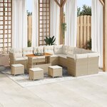 Ensemble de canapés de jardin 14 pièces avec coussins en beige poly rotin acacia
