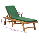 vidaXL Chaise longue avec coussin Bois de teck solide Vert