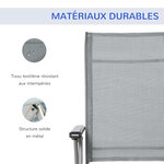 Chaise longue pliable dossier & repose-pied réglable multi-positions métal époxy textilène gris