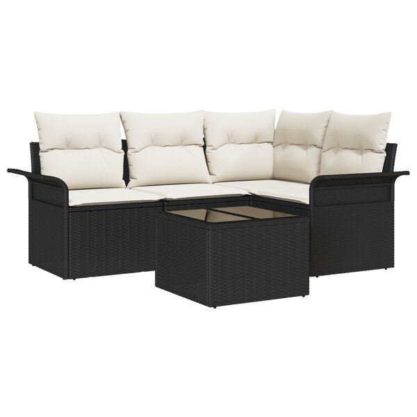 Ensemble de canapé de jardin de 4 pièces avec coussins marron poly rotin