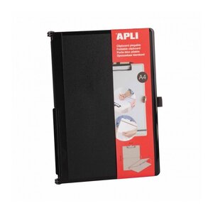Porte-bloc pliable Apli - Compact et facile à transporter - Peut contenir des feuilles avec du caoutchouc élastique - Extension de stylo - Matériau ABS résistant - Design fonctionnel et polyvalent - Couleur noire
