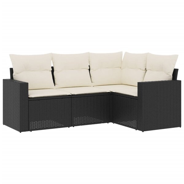 vidaXL Salon de jardin 4 Pièces avec coussins noir résine tressée