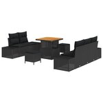Ensemble de 8 Pièces de Sofa de Jardin avec Coussins Noir Rattan Acacia