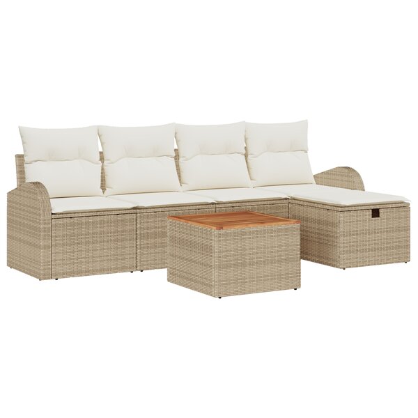 Ensemble de canapé de jardin 6 pièces avec coussins beige poly rattan