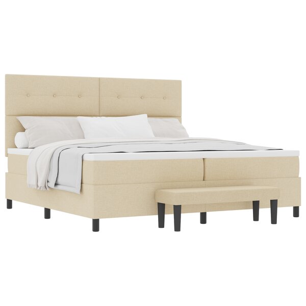 vidaXL Lit Box Spring avec Matelas & Banc Crème 200x200 cm Tissu