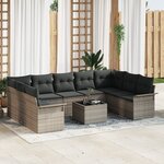vidaXL Ensemble de Canapé de Jardin de 9 Pièces avec Coussins en Osier Noir Poly