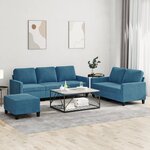 vidaXL Ensemble de canapés 3 Pièces avec coussins Bleu Velours