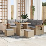 Ensemble de Canapé de Jardin 8 Pièces avec Coussins Beige Rotin Poly Acacia