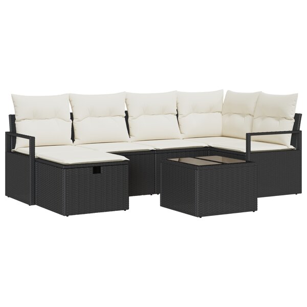 Ensemble de Canapés de Jardin de 7 Pièces avec Coussins en Poly Rattan Noir