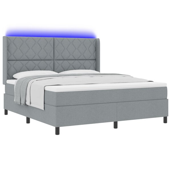 Lit à ressort vidaXL avec matelas et lumière LED Gris clair 180x200 cm Tissu