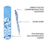 Stylo Tactile avec Etui Office Chic - Plusieurs Motifs - Fleurs Bleu - Draeger
