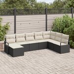 Ensemble de canapé de jardin 8 pièces noir en poly rattan