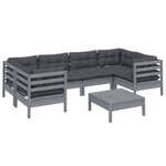 Salon de jardin meuble d'extérieur ensemble de mobilier 7 pièces avec coussins gris bois de pin 02_0017185
