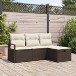 Ensemble de canapé de jardin 4 pièces avec coussins en rotin poly marron