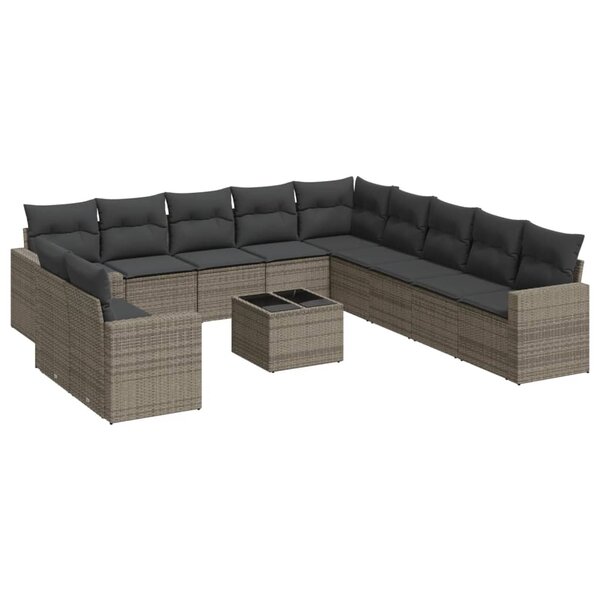 vidaXL Salon de jardin avec coussins 12 Pièces gris résine tressée