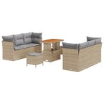 Ensemble de canapé de jardin 9 pièces avec coussins beige en poly rattan acacia
