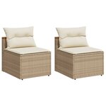 vidaXL Canapés de jardin sans accoudoirs avec coussins 2 Pièces beige